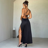 Zingj 2024 New Lace-Up Back Sexy Slit Dress Women's