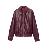 Women's Dress 2025 New Retro Simple Collar Zipper Leather