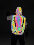 Function Wind Dazzle Color Reflective Vest Male Autumn And Winter Tactics Hip-Hop Hooded Coat Outdoor Work Vest-Outfit