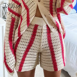 Knitted Long Sleeve Cardigan Women Red Stripe Loose Autumn Winter Fashion Casual Sweater Top V Neck