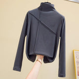 Long Sleeve Thick T Shirt Women Winter Tops Turtleneck Warm T-Shirt Korean Cotton Tshirt Woman Tee Shirt Femme Pink