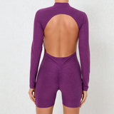Zingj Collar Zipper Open Back Long Sleeve Onesie Dance Fitness Sports Onesie Sexy Tight Yoga Dress Woman- Outfit