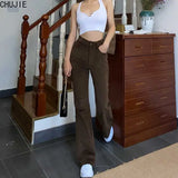 Flare Jeans High Waist Slimming Retro Loose Wide-Legged 2022 Spring New Belt Large Size Brown Denim