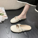 Zingj Half Slippers Female Spring Outside Wear 2024 Fairy With Skirt French Half Support Single Shoes Pregnant Women Flat Muller Cool Drag-Outfit