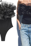 Ruffle Black Bodysuit For Woman Off Shoulder Sexy Lingerie Women Body Organza Sleeveless Bodysuit Y2k Women's Summer