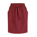 Autumn Elegant Midi Skirts Womens Office Pencil Skirt Cotton Elastic Waist Package Hip Skirt Bow Skirt