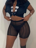Mesh Patchwork See Through Shorts Women High Waist Body-Shaping Streak Activewear Lady Club Wear Bottoms