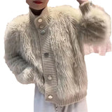 Zingj New Imitation Mink Velvet Standing Collar Sweater Cardigan Female Autumn Loose And Thick Age Reduction Jacket Coat-Outfit
