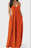 Fashion Solid Color Loose Casual Strap Long Dress Sexy Sleeveless Beach Holiday Bohemian Maxi Dresses Robe Femme