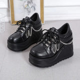 The 9CM Thick-Soled Punk Women's Singles Shoes 2025 New Leather Hottie Windy Round Head Women's Shoes Size 35-42