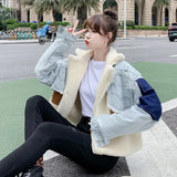 Guan Xiaotong With The Same Design Sense Of Small Loose Short Fur Integrated Suede Lamb Wool Denim Coat Female Winter-Outfit