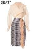 V-neck Chiffon Shirt Feather Tassel Side Split Skirt Two Piece Suit Women High Street New Fashion 2023 Autumn