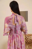Party Print Backless Dresses for Women French Stand Collar High Waist Ruched Slim Female Clothes Evening Prom Long
