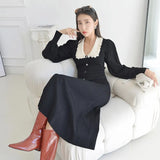 Elegant Knitted Sweater Dress Women Outfits 2022 New Fashion Single-breasted Full Sleeve Long Knit Dress