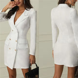 Elegant Blazer Dress Office Casual White Black Dresses Spring Autumn Slim Suit Outfits Outwear Clothing