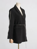 Zingj Spring New Fashion Temperament Hollow Out Design Sense Water Diamond Sleeve Pearl Belt Show Thin Suit Jacket