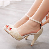 Fish Mouth High-Heeled Sandals Waterproof Table Sandals Fine Heel Pearl Beads Wedding Shoes Wedding