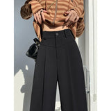 Zingj Figure Black Wide Leg Pants Female Autumn High Waist Down Narrow Version Small Thin Loose Blasuit Pants-Outfit