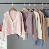Long-sleeved Thick Line Sweater Women One Button Solid Color Lazy Simple Fashion Short Cardigan Sweater Female