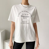 spring casual lazy wind round neck pullover letter printing loose all-match short-sleeved T-shirt top women