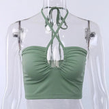 Cropped Camisole Women Sexy Bandage Cross Tank Crop Top Solid Casual Backless Tanks Camis Tee Shirt Femme Woman