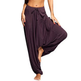 Women Fashion Trousers Harem Drop Crotch Baggy Wide Leg Hippy Boho Loose Lady Solid Plus Size Full Length yoga