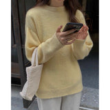 New Ultra-Soft Special Grade Sheep Velvet Korean Version Of Loose Thin Solid Color Base Round Collar Knitted