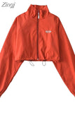 Vintage High Waist Streetwear Women Coats Jazz Summer Short Jackets Solid Crop Tops Fashion Thin Y2k Zipper