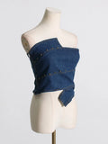 Zingj Hot Girl Retro Blue Jeans Strapless Top Female Spring 2024 New Pure Desire Slim Slim Short