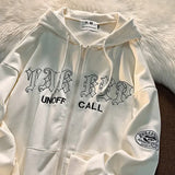 Retro Streetwear Letter Printing Sweatshirt Vintage Women Zip Up Hoodies Grunge Punk Hooded Jackets Y2k Autumn