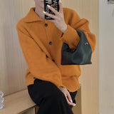 Zingj Collar Solid Color Hong Kong Wind Sweater 2024 Autumn Winter New Women's Sweater Cardigan Single Breasted Top Coat-Outfit