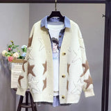 women's knitted jacket cardigans 2021 autumn winter new loose and versatile stitching star mid-length sweater