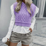 Autumn sweater Women Casual Turtleneck Pink Knitted Pullover Vest Chic Lady Sleeveless Sweaters Girls Cute Knitted