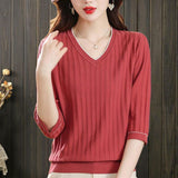 Seven-Sleeved T-Shirt Women's Mid-Sleeve Top Ice Knitted Shirt Thin Mother Spring T-Shirt