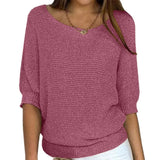 New Solid Color Round Knit Shirt Women Commuting Elegant Seven-Sleeve Top Air-Conditioning
