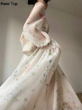 Elegant Floral Party Dress Romantic One Piece Fairy Beach Dresses Woman Lantern Sleeve Evening Prom Vestidos 2024
