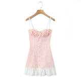 Lace Bustier Patchwork Cami Lace Up Mini Dress-Outfit