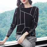 Fashion Women Geometry Print Sweater Long Sleeve Jumpers Knitwear Autumn winter Pullovers high quality Knitted