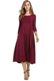 Women Round Neck Shirt Half Sleeve Solid Long Skirt Color Wide Hem