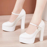 Leather Tip Tip 15CM Catwalk Ultra-High Heel Women's Thick-Sed Waterproof Table Single Shoe With Shallow Model Performance