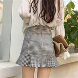 Women Plaid Trumpet High Waist Mini Skirt Womens Summer Females Retro Ladies Elegant Korean Style Leisure Trendy