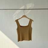 Summer Square Collar Tanks Tops Woman Sleeveless Knitted Cropped Tops Female Camisoles Solid Color