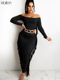 Casual Streetwear Sexy Off Shoulder Tassel Side Long Bodycon Dress For Women Autumn New Club Party Activewear