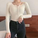 2021 Autumn Winter Button V Neck Sweater Women Basic Slim Pullover Women Sweaters And Pullovers Knit Jumper Ladies