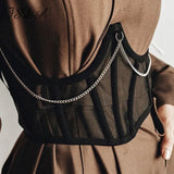Summer Tube Mesh Black Crop Top Lace Up Women Party 2021 See Thought Sleeveless Corset Short Wrap Tank Top