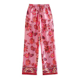 2023 Women Pants Sets Pink High Waist Pants For Women Vintage Print Woman Trousers Streetwear Casual Summer Women's