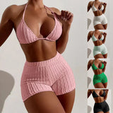2025 New Bikini Split Solid Color Swimsuit High-Rise Flat Trousers Thin Bikini Sexy