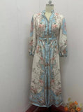 Zingj 2024 New Tea Break French Vintage Fashion Print Elegant Long-Sleeved Dress-Outfit