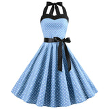 Women Polka Dot Print Summer Dress Sexy Retro White Halter Vintage Dress 2022 Robe Femme Pin Up Rockabilly Party