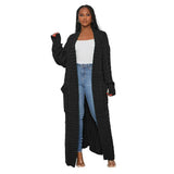 Knitted Women Long Twist Sweater Solid Cardigan with Big Pocket 2022 Autumn Winter Crochet Loose Office Lady Long